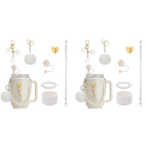 HASTHIP® For Stanley Cup Accessories Charm Kit Set 14PCS Sakura Silicone Straw Cap White Pearl Chain Handle Bottom Sleeve Cup NOT Included HASTHIP® For Stanley Cup Accessories Charm Kit Set 14PCS Sakura Silicone Straw Cap White Pearl Chain Handle Bottom Sleeve Cup NOT Included